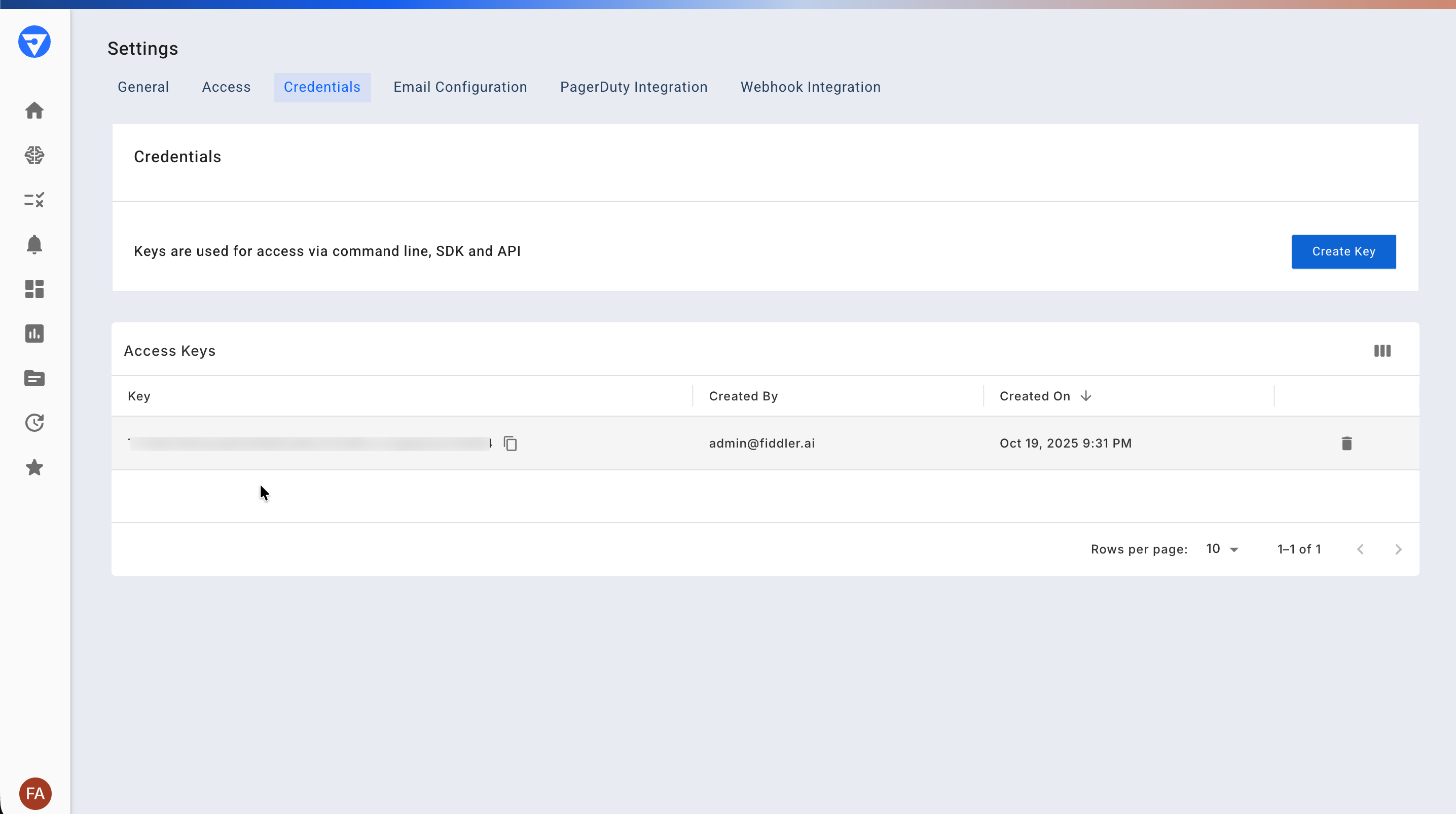 Fiddler Settings- Credentials tab showing admin's access token